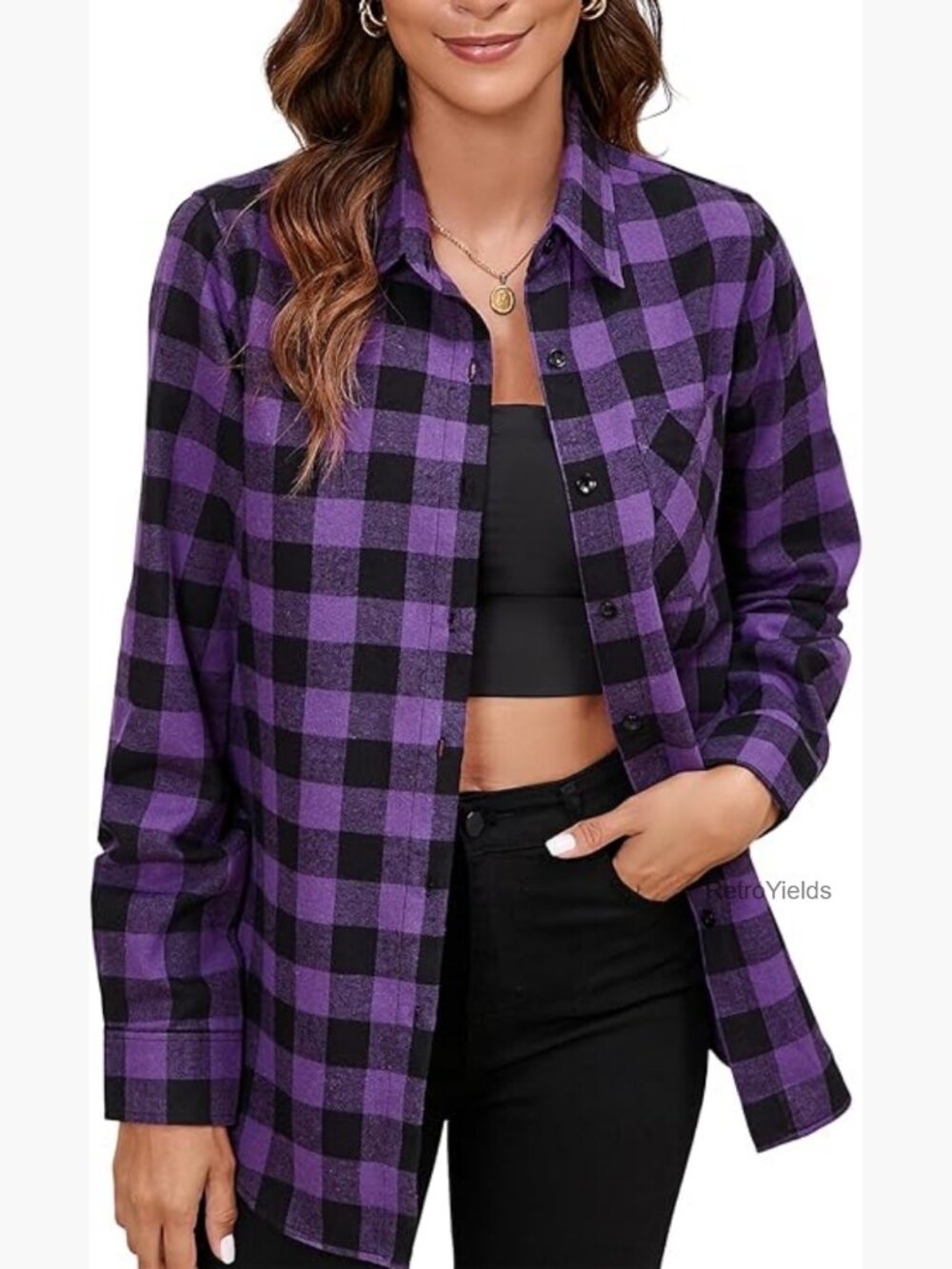 Women's Plaid Western Cowgirl Button Down Shirt Long Sleeve Oversized Casual Top